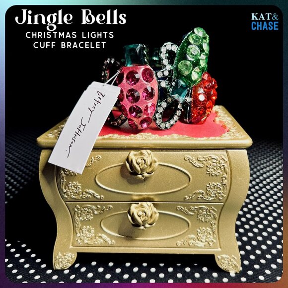 Betsey Johnson Christmas Light Cuff Bracelet Jingle Bells Statement Retro Hinge main image 8